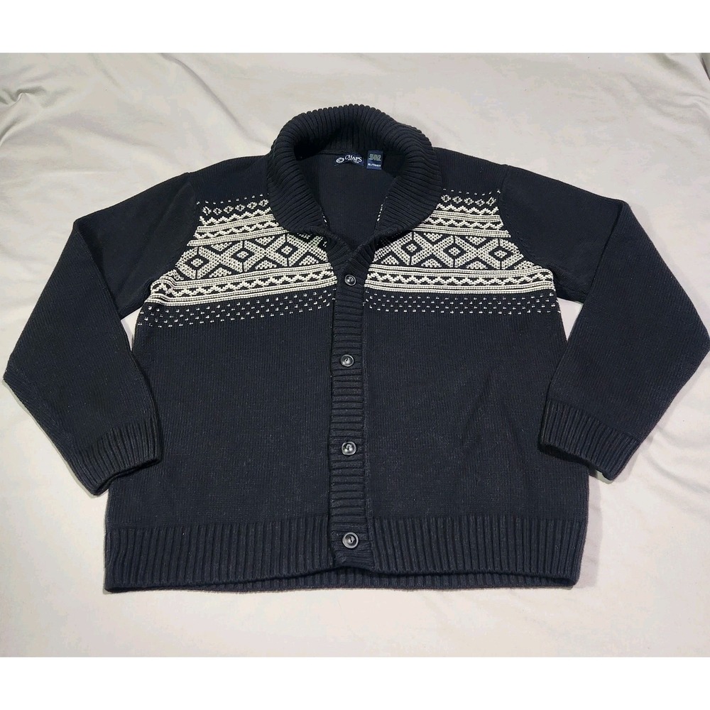 Ralph Lauren Chaps Mens XL Button Up‎ Cardigan Fair Isle Cowl Fisherman Classic